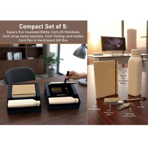 101-Q220*Compact Set of 5 Square Eco Insulated Bottle Cork A5 Notebook