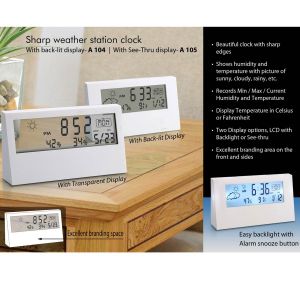 101-A105*Sharp weather station clock with see-thru display