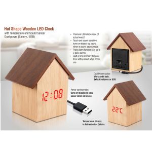 101-A121*Hut shape wooden LED clock with temperature