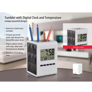 101-A92*Tumbler with Digital Clock and Temperature Unique Pyramid Design