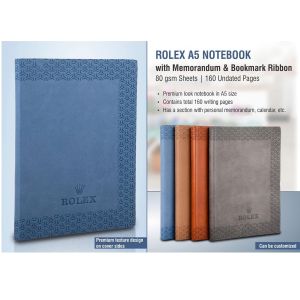 101-B105*Rolex A5 notebook with memorandum & Bookmark ribbon 80 gsm sheets  160 undated pages
