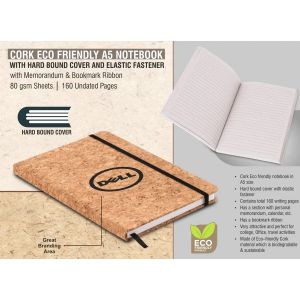 101-B107*Cork Eco friendly A5 notebook with Hard bound cover and Elastic fastener 