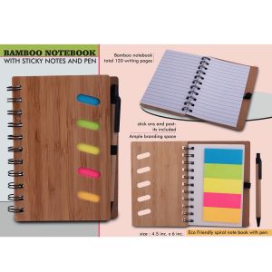 101-B120*Bamboo Notebook With Sticky Notes And Pen