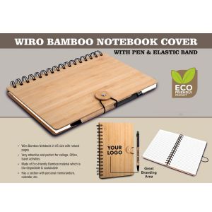 101-B121*Wiro Bamboo Notebook Cover With Elastic Band And Eco Pen