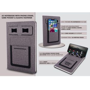 101-B125*A5 notebook with Phone stand, card pocket, mobile pocket, pen loop and Elastic fastener