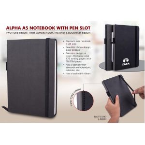 101-B130*Alpha A5 notebook with Pen Slot  Two tone finish  With memorandum Fastener & Bookmark ribbon