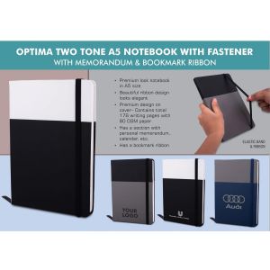 101-B131*Optima Two Tone A5 Notebook With Fastener | With Memorandum & Bookmark Ribbon