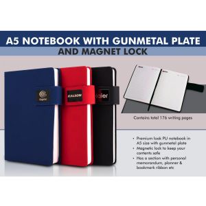 101-B135*A5 Notebook with Gunmetal plate and Magnet lock 