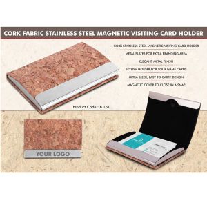 101-B151*Stainless Steel Magnetic Visiting Card holder in Cork Material