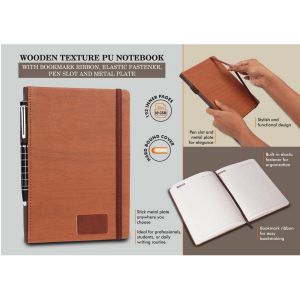 101-B157*Wooden texture PU notebook with bookmark ribbon