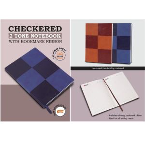 101-B158*Checkered 2 tone Notebook with bookmark ribbon