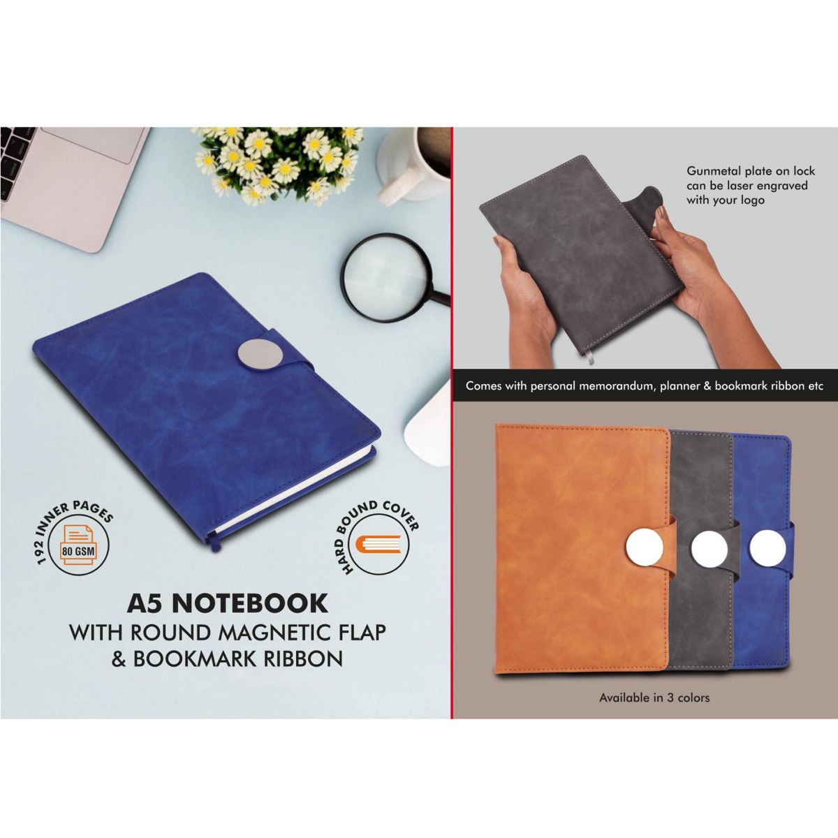 101-B159*A5 notebook with round magnetic flap & bookmark ribbon