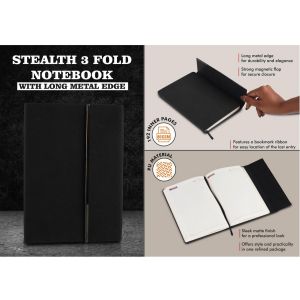 101-B162*Stealth 3 fold notebook with Long metal edge