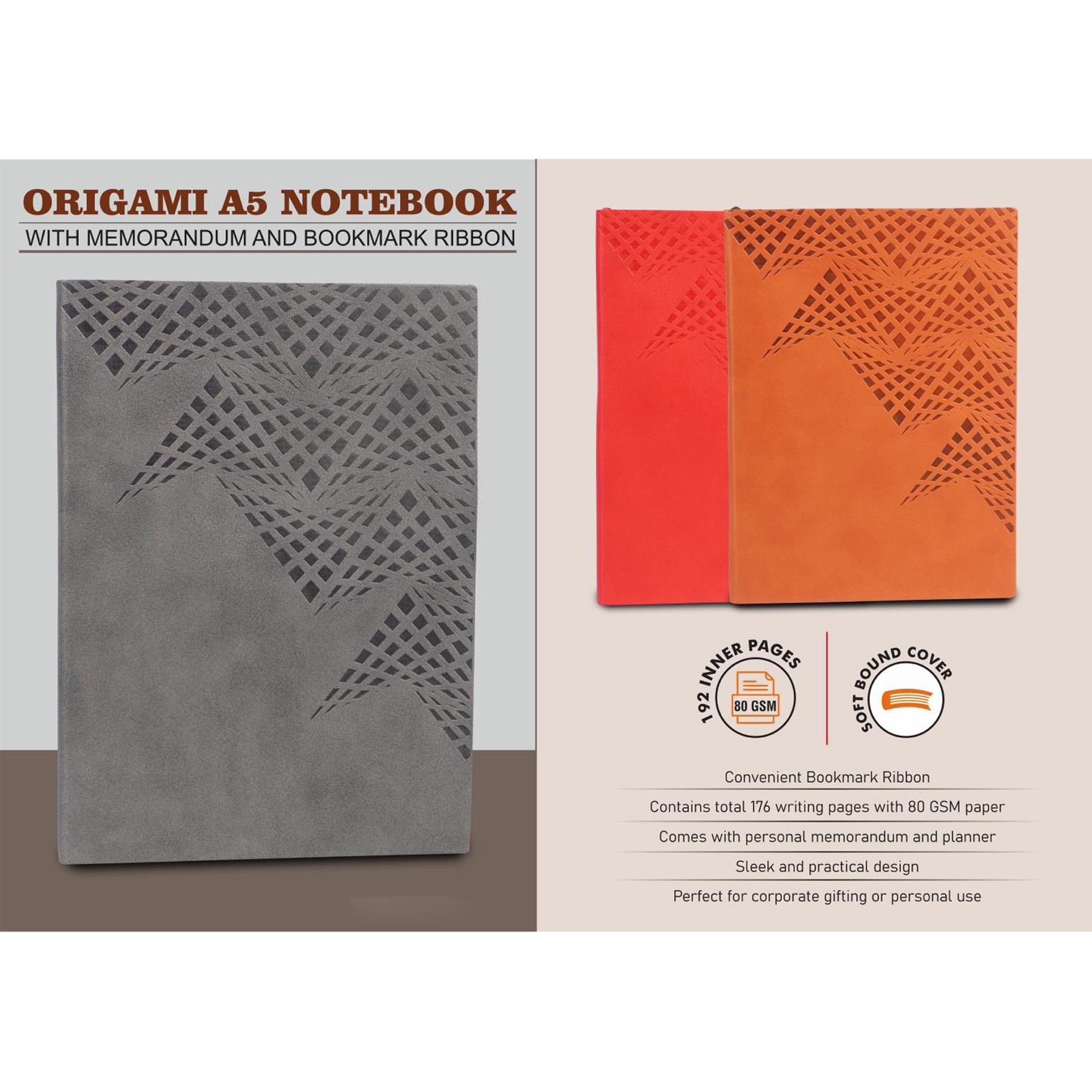 101-B168*Origami A5 Notebook with Memorandum and Bookmark Ribbon