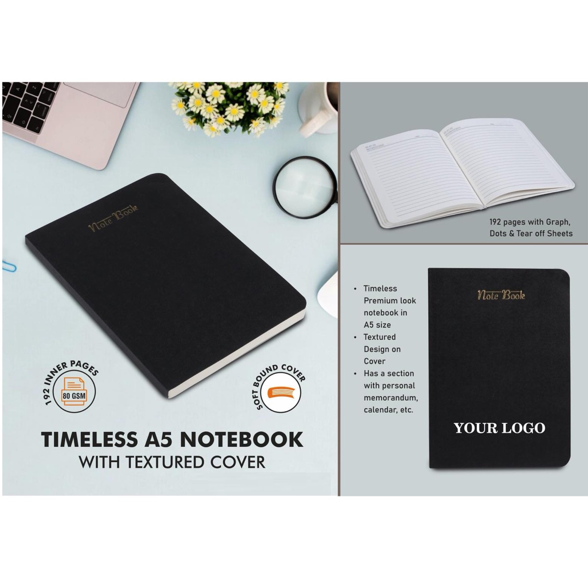 101-B175*Timeless A5 notebook with textured cover 