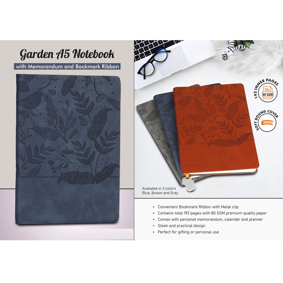 101-B181*Garden A5 Notebook with Memorandum and Bookmark Ribbon