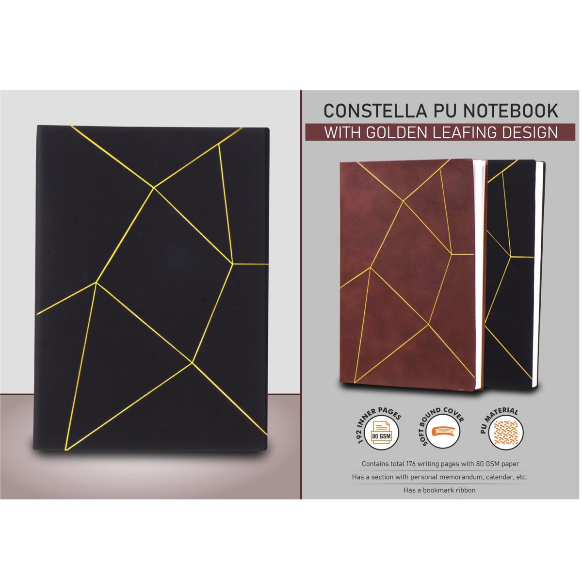 101-B189*Constella PU notebook with Golden leafing