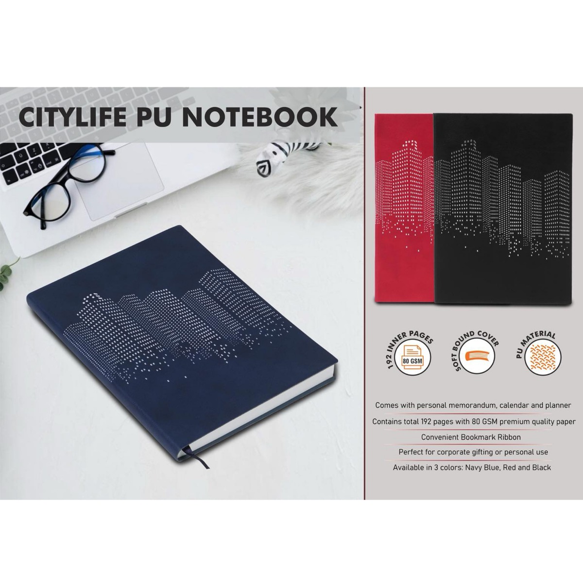 101-B190*CityLife PU notebook with bookmark ribbon