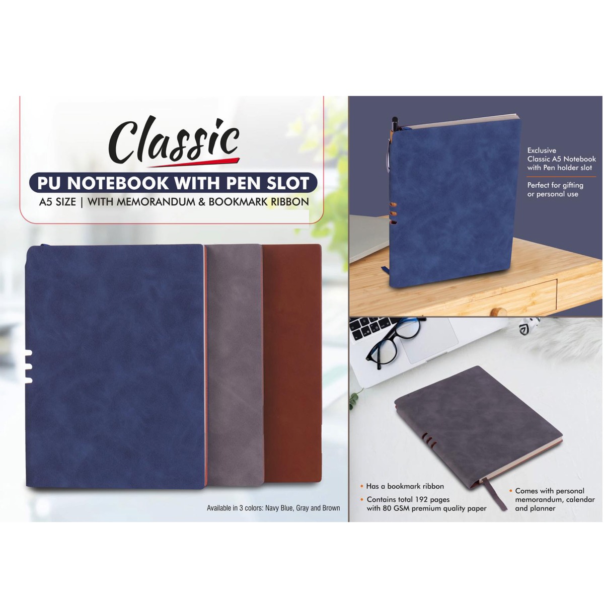 101-B197*Classic PU notebook with Pen slot A5 size 