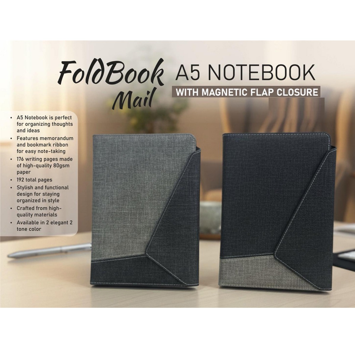 101-B199*FoldBook Mail A5 Notebook with magnetic flap closure A5 size 