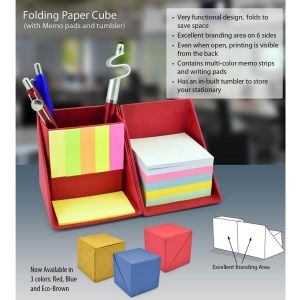 101-B47C*Folding paper cube in color with memo pad and tumbler