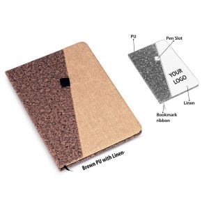 101-B75*Brown PU with Linen A5 notebook (Slash design)