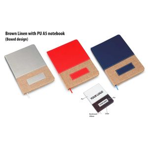 101-B79*Brown Linen with PU A5 notebook (Boxed design)