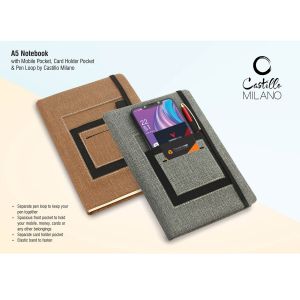 101-B92*A5 notebook with mobile pocket card holder pocket & pen loop by