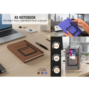 101-B92b*A5 notebook with mobile pocket, card holder pocket & pen loop by Castillo M