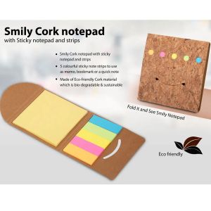 101-B97*Smiley Cork notepad with Sticky notepad and strips
