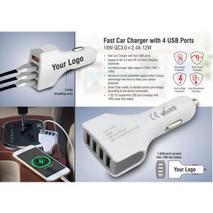 101-C154*Fast car charger with 4 USB ports  18W QC3.0+2.4A 12W