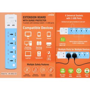 101-C171*Artis Extension board with surge protector  4 sockets with individual switch  2 USB ports 