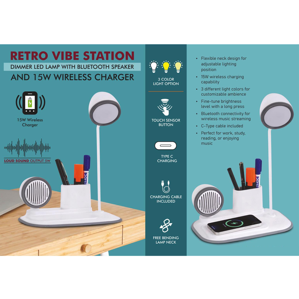 101-C189*RetroVibe Station Dimmer LED Lamp with Bluetooth speaker