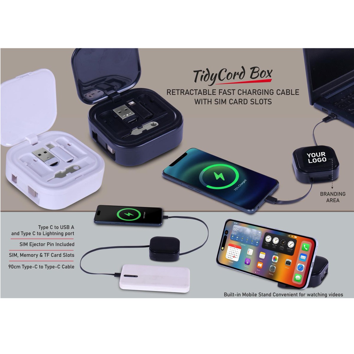 101-C194*TidyCord Box Retractable Fast Charging 