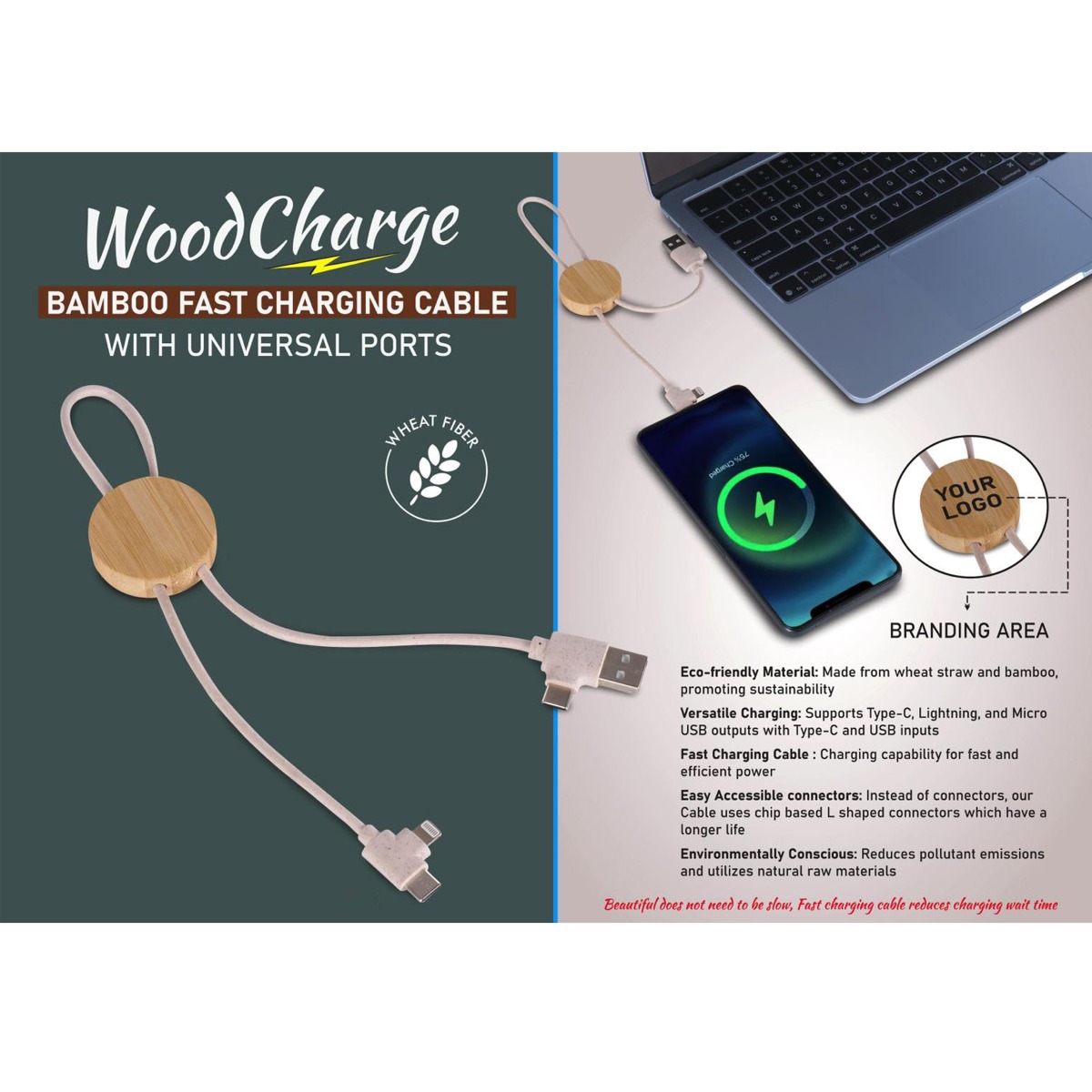 101-C195*WoodCharge Bamboo Fast Charging Cable 