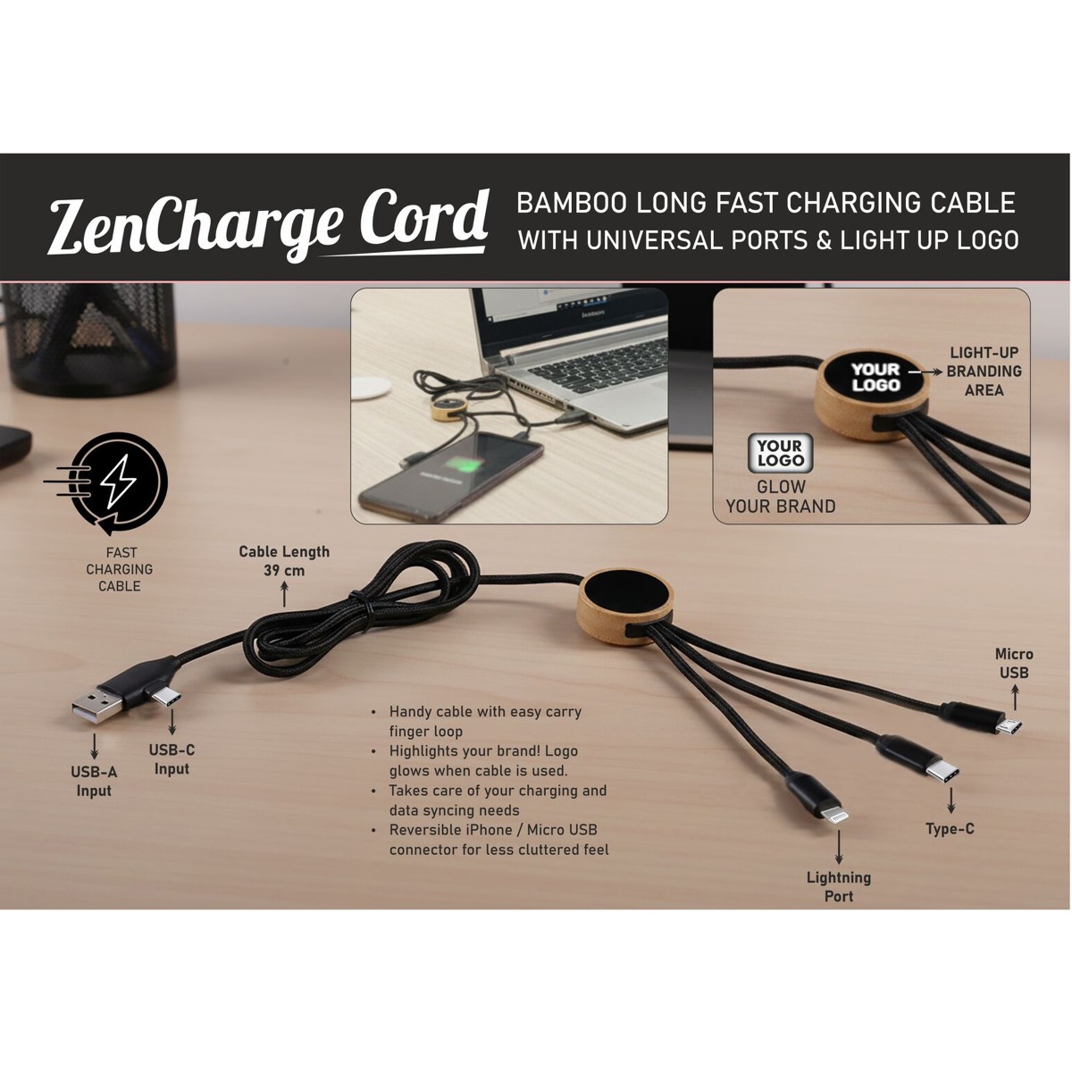 101-C201*ZenCharge Cord- Bamboo Long Fast Charging Cable