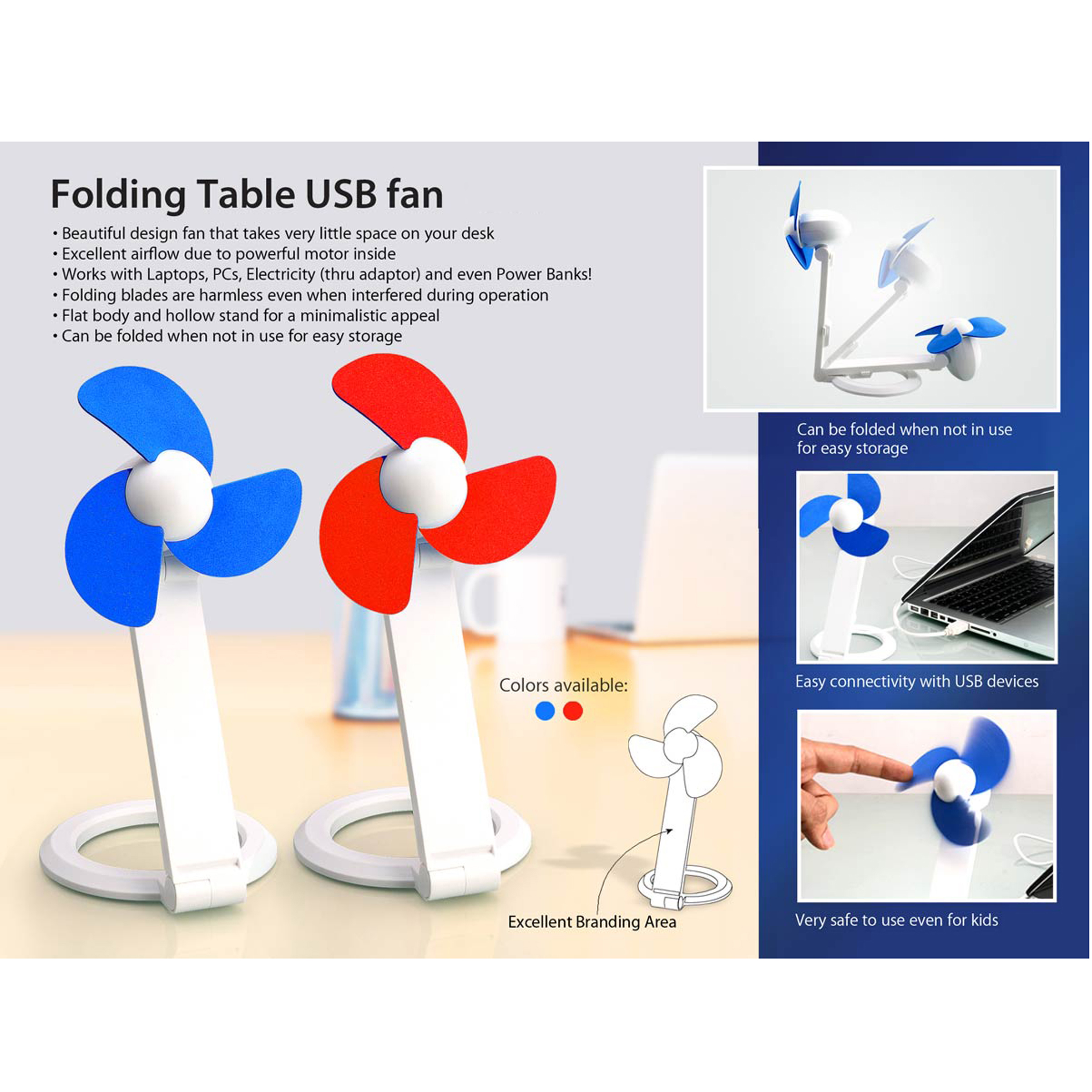 101-C37*Folding Table USB fan with safety blades and USB cable