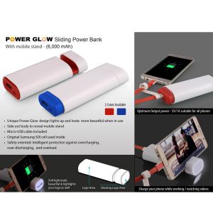 101-C42*Power Glow Sliding power bank with mobile stand 6 000 mAh 