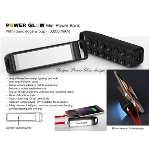 101-C45*Power Glow Round edge 'Mini' power bank with loop 3 000 mAh 