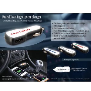 101-C68*BrandGlow Light up car charger with Full branding area Dual USB Ports  2.4A output 