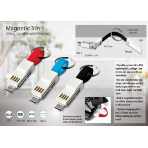 101-C74*Magnetic 3 in 1 charging cable with Keychain
