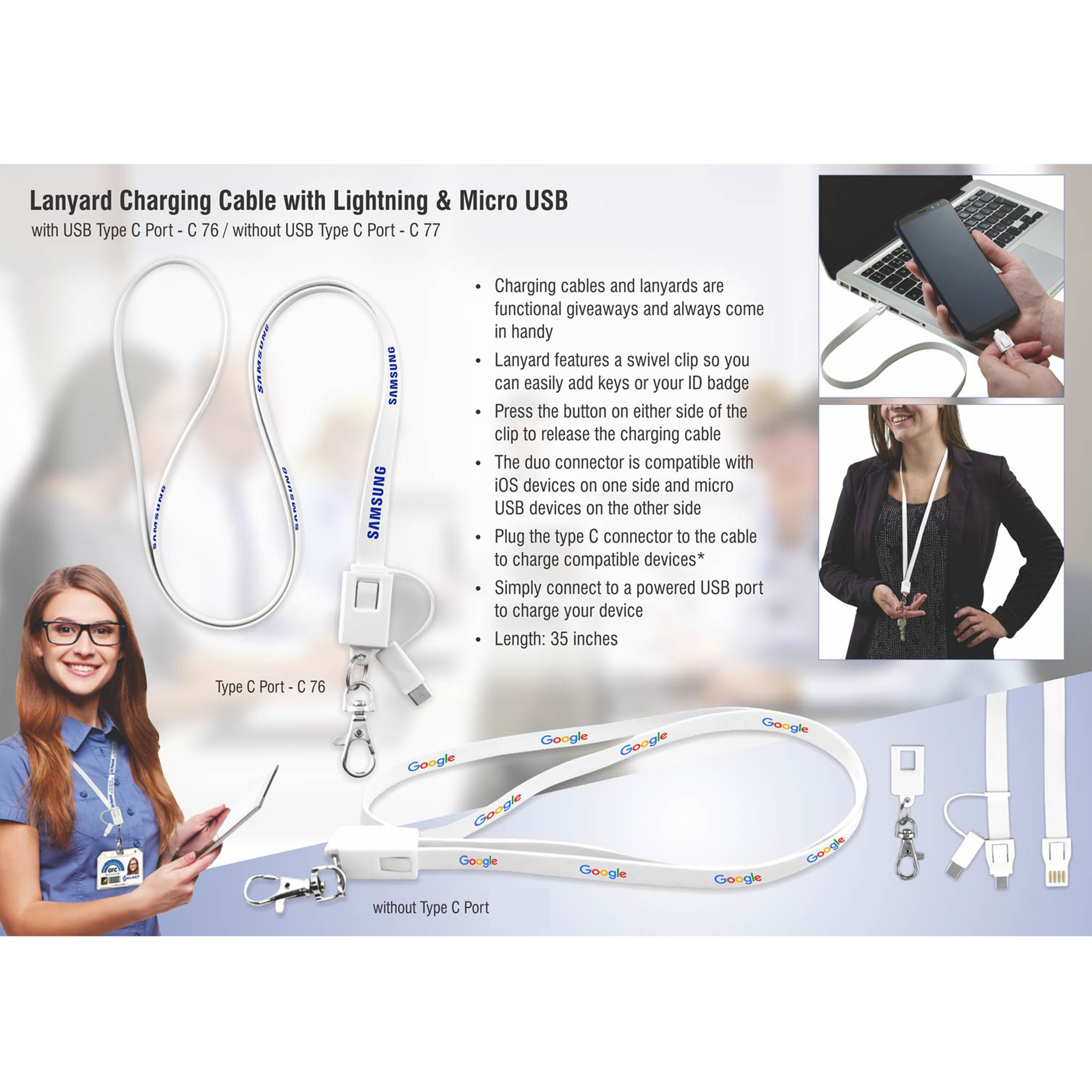 101-C77*Lanyard charging cable with Lightning and Micro USB port