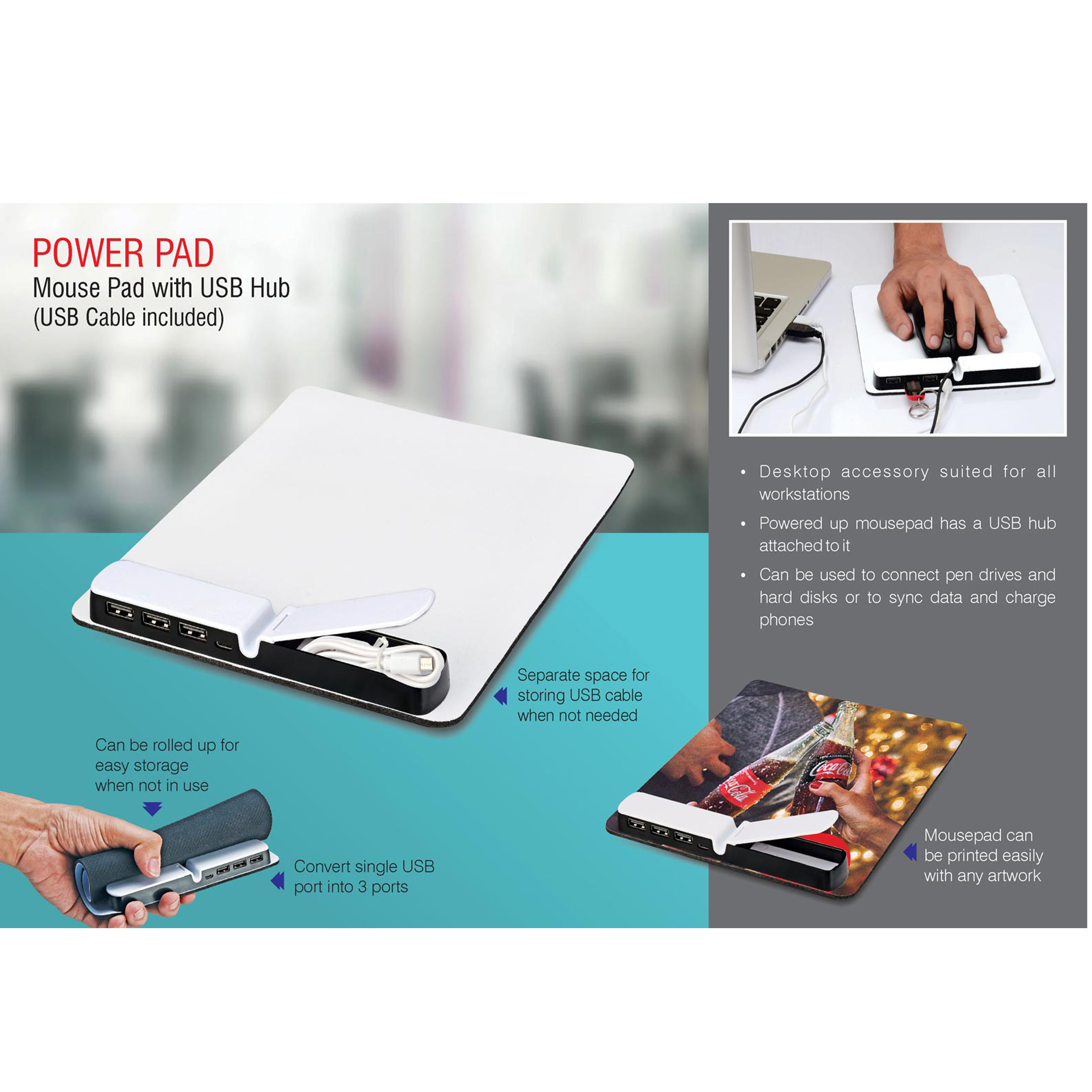 101-C79*PowerPad Mouse Pad With Usb Hub