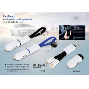 101-C81*Car charger with keychain and charging cable dual side iOS & Android 