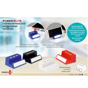 101-C85*Power Glow 3 USB hub with mobile stand and logo highlight Top USB 