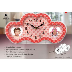 101-D28*Heart style 3D illusion clock with dual photo frame