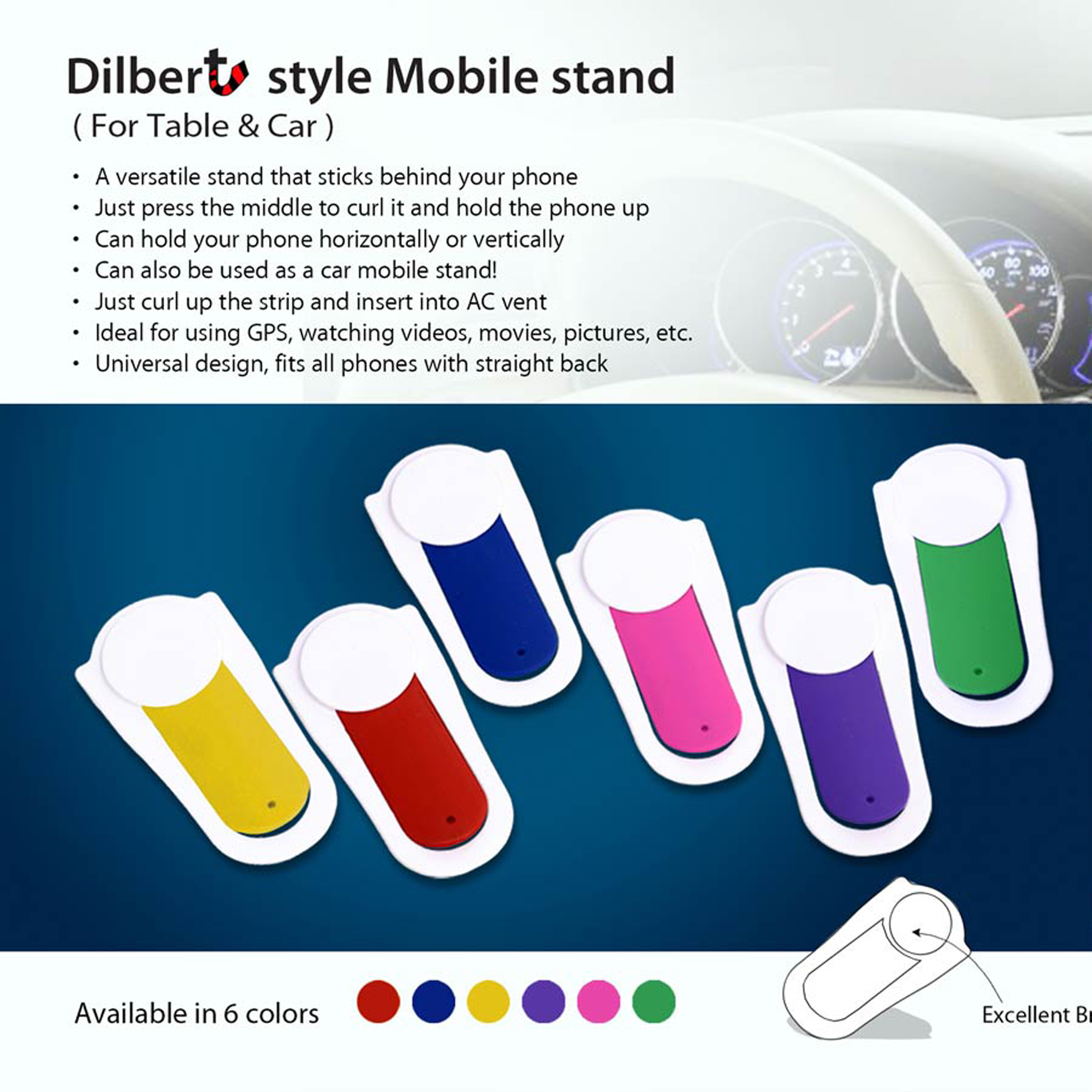 101-E164*Dilbert style Mobile holder For Table & Car Vent