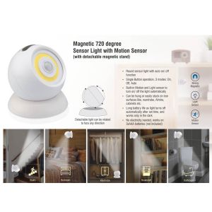 101-E208S*Magnetic 720 degree Sensor light with motion sensor with detachable magnetic stand 
