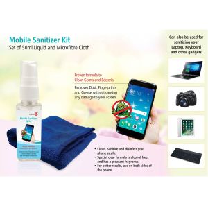 101-E218*Power Plus Mobile sanitizer kit (Set of 50ml liquid and microfibre cloth)
