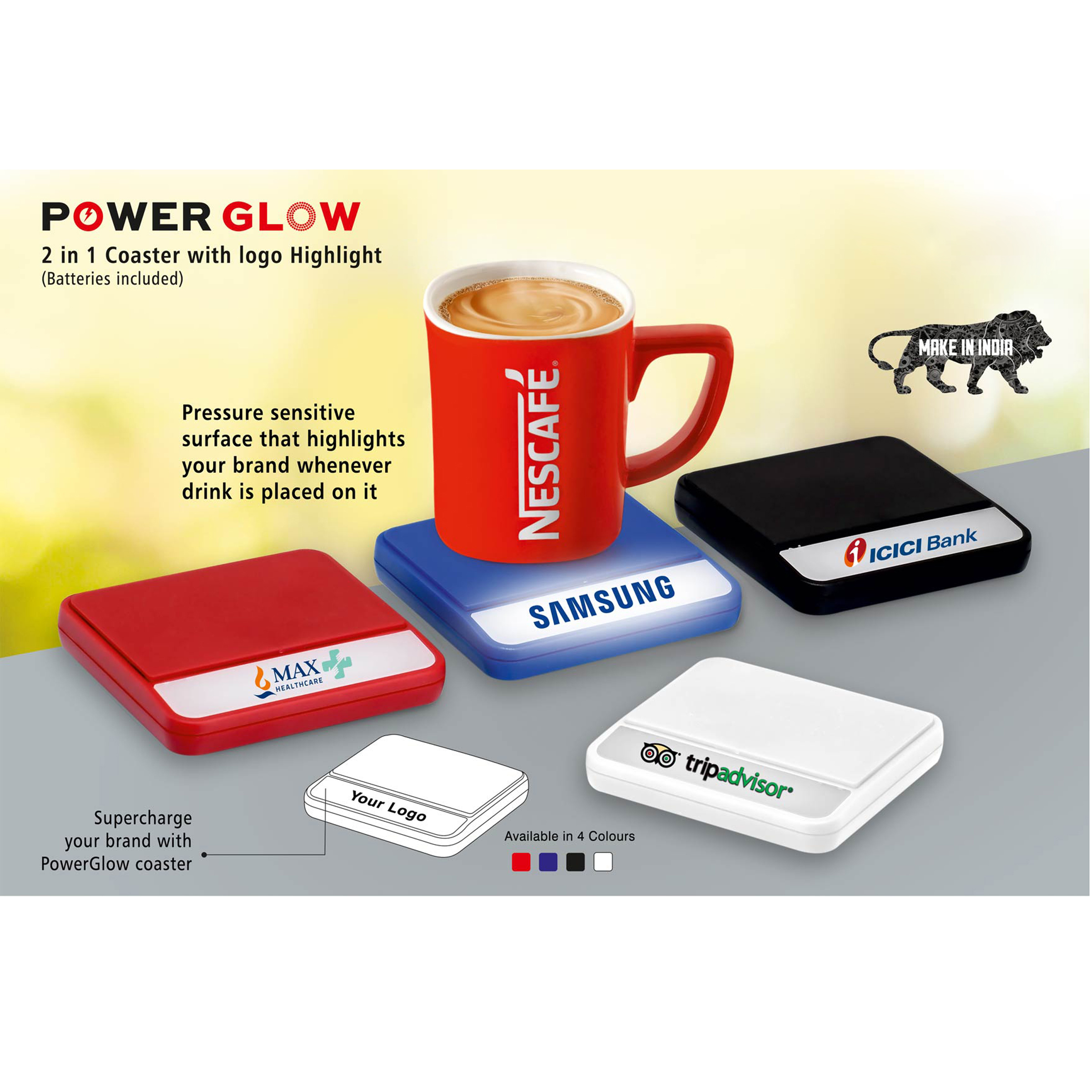 101-E233*Power Glow coaster with logo highlight batteries included